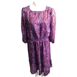 Talbots Purple Paisley Long Sleeve Dress